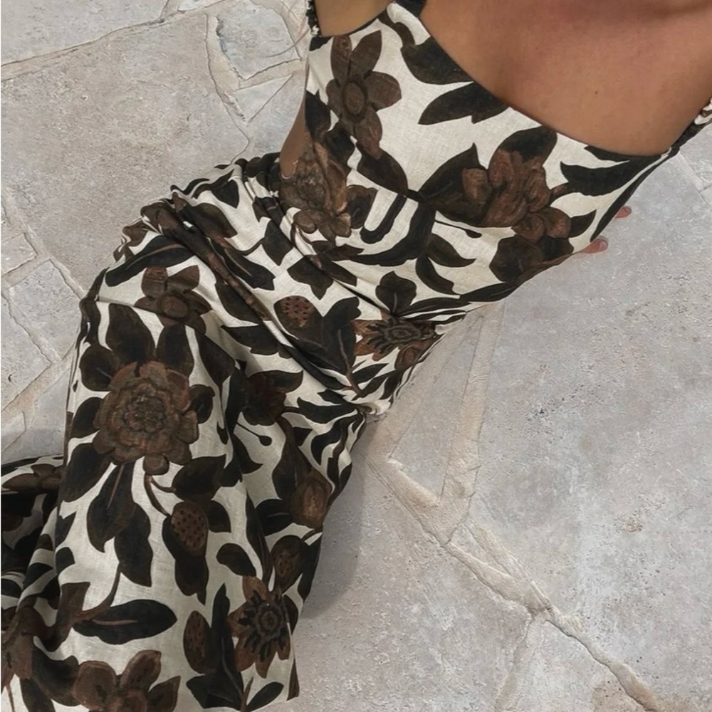 Commense Backless black and white long formal floral zipper dress